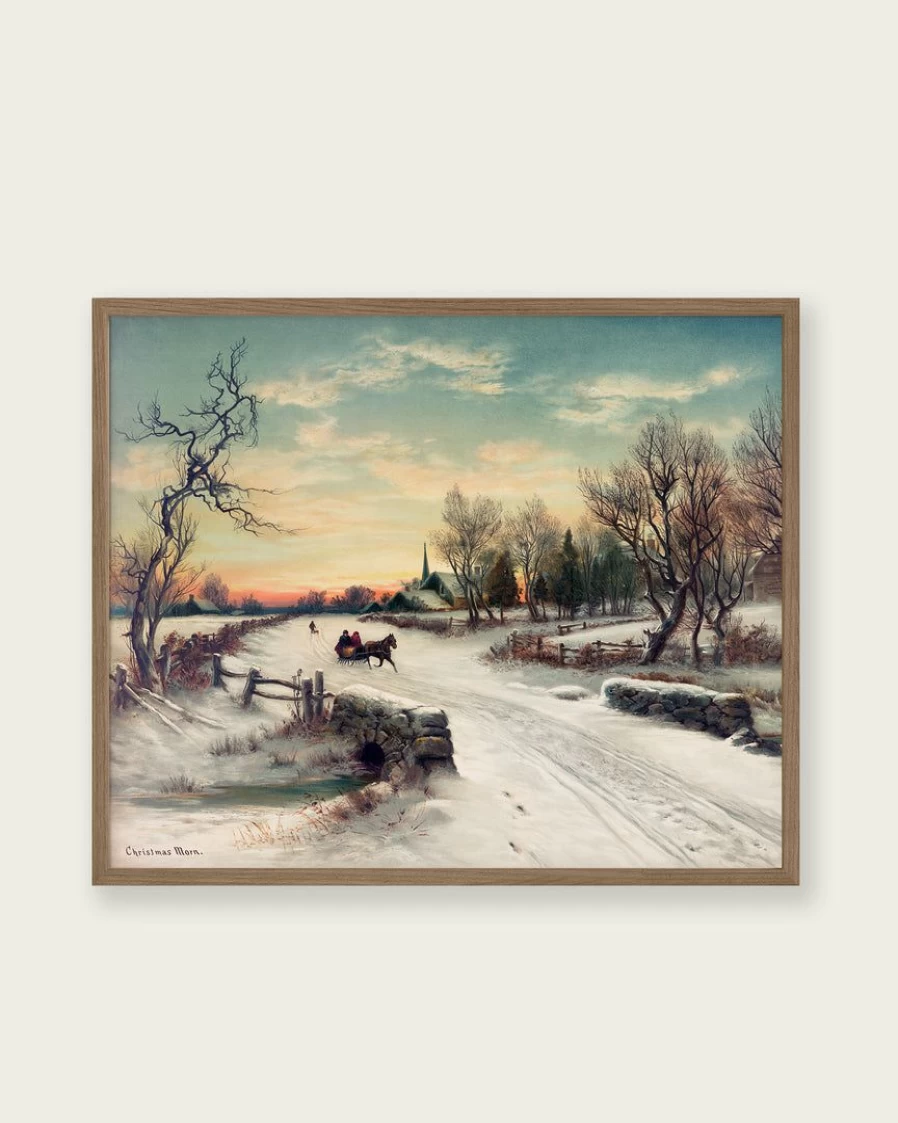"Lone Fox Christmas Morn Art Print - Festive Holiday Wall Decor"