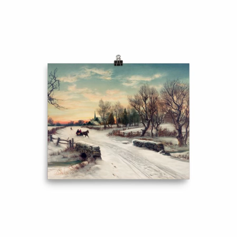 "Lone Fox Christmas Morn Art Print - Festive Holiday Wall Decor"