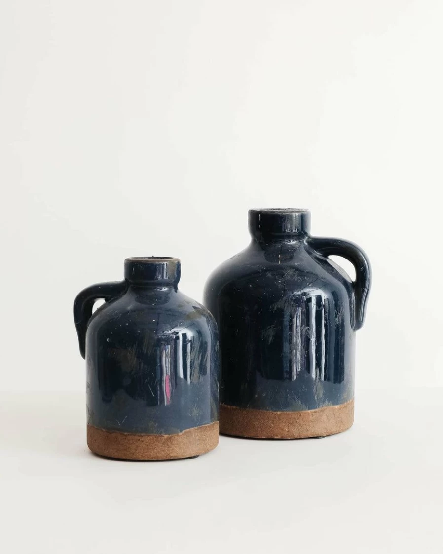 47Th & Main Anissa Distressed Navy Jug Vase - Handmade Ceramic Pitcher for Home Decor