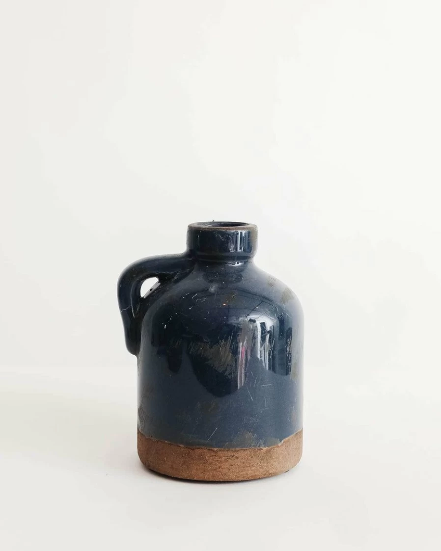47Th & Main Anissa Distressed Navy Jug Vase - Handmade Ceramic Pitcher for Home Decor