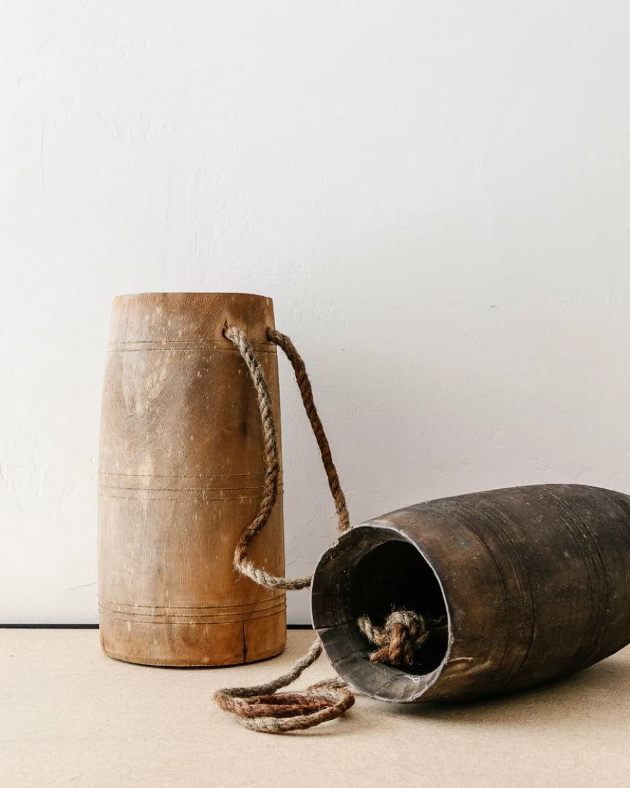 Vintage Wooden Jug with Handle - Creative Co Op Rustic Decor
