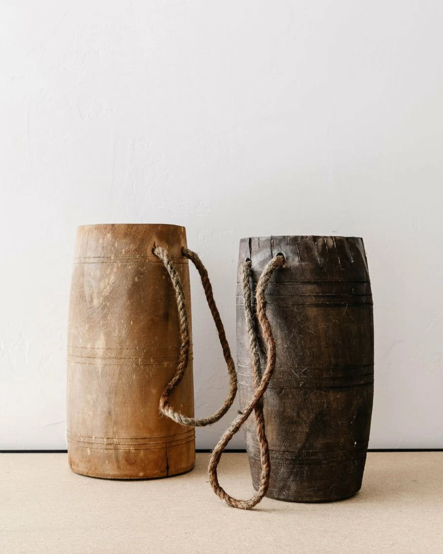 Vintage Wooden Jug with Handle - Creative Co Op Rustic Decor