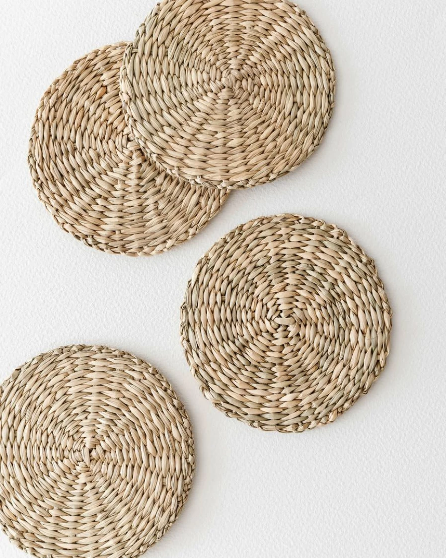 Eco-Friendly Seagrass Coasters Set of 4 - Natural Fiber Drink Coasters for Home Decor