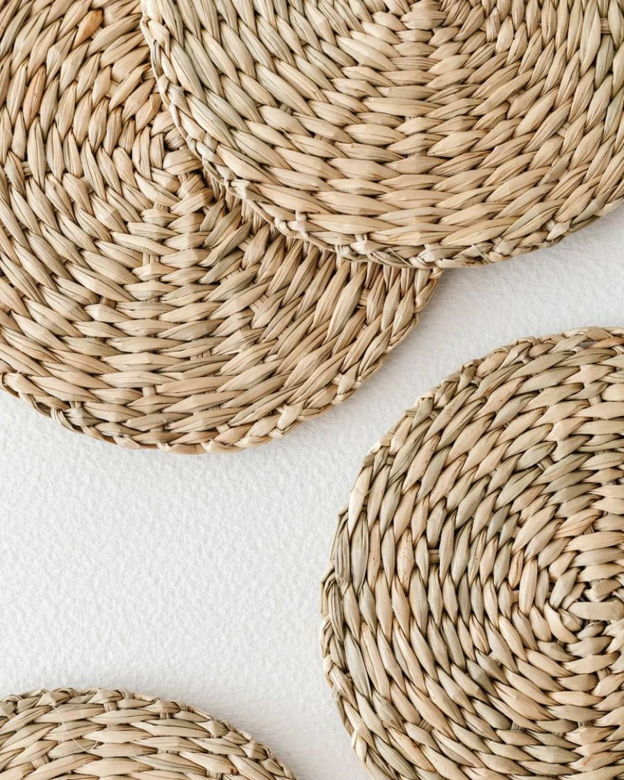 Eco-Friendly Seagrass Coasters Set of 4 - Natural Fiber Drink Coasters for Home Decor