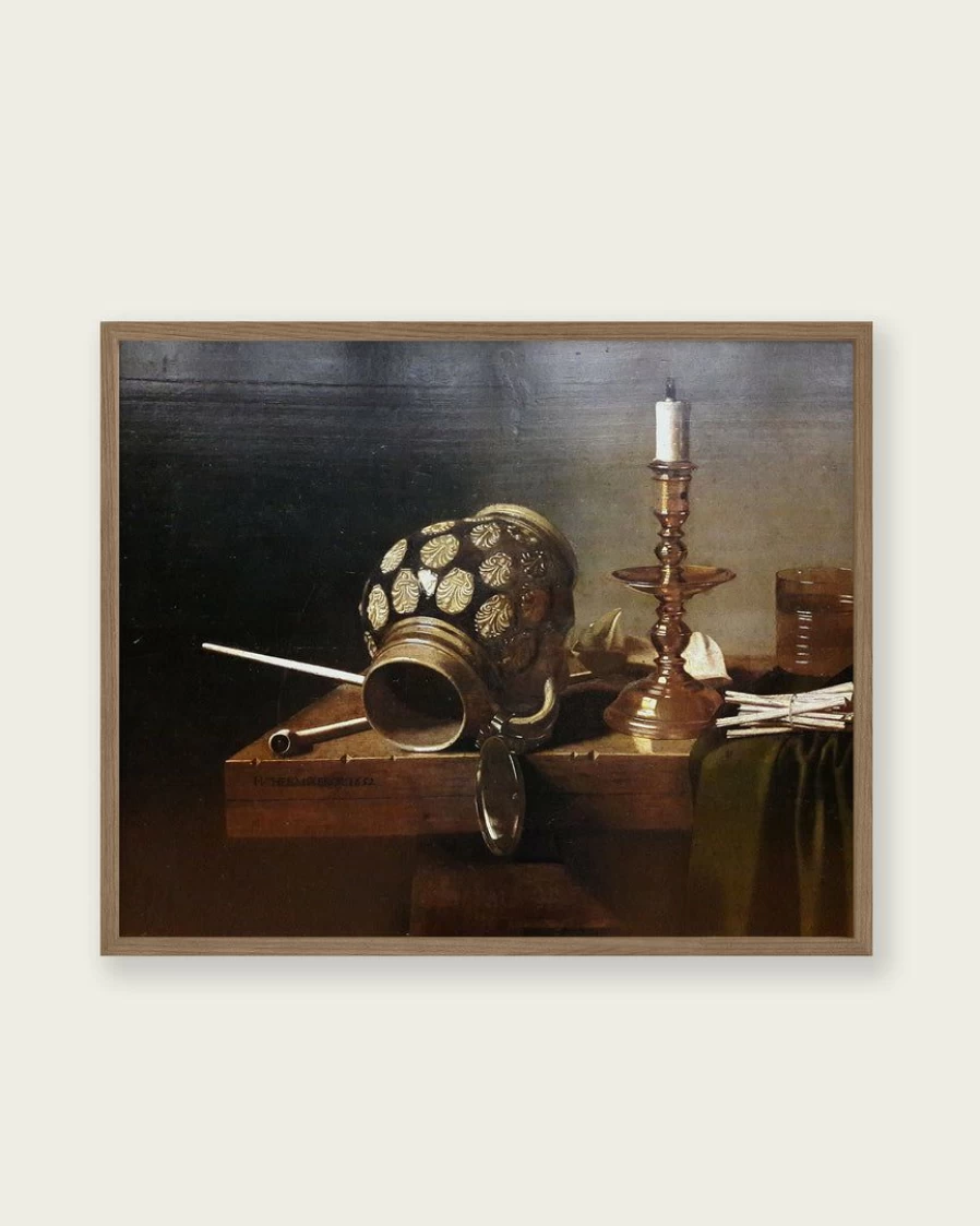 "Still Life Art Print - Jug and Candle Painting - Vintage Home Decor Wall Art"