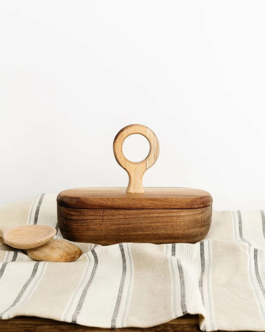 Wooden Divided Storage Container with Lid - Organizer Box for Home & Kitchen