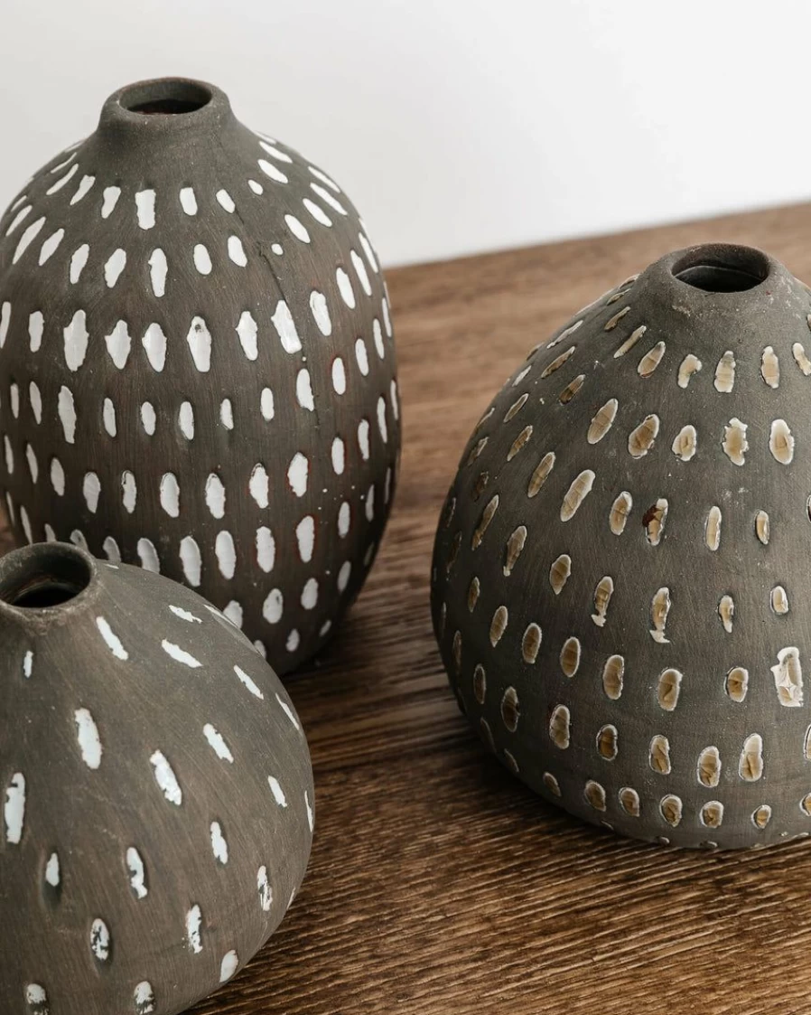 Terracotta Vase Set of 3 - Handcrafted Decorative Plant Pots for Home & Garden