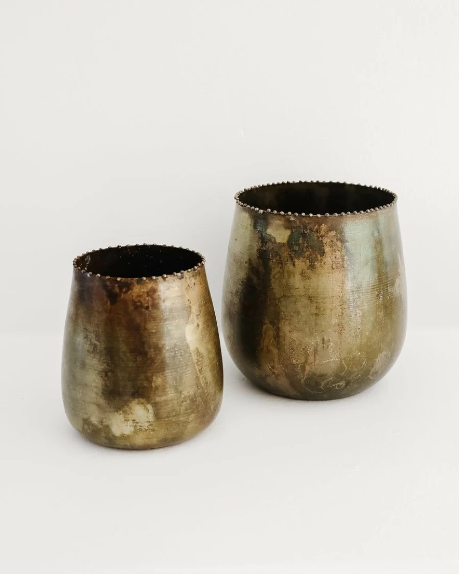 Vintage Brass Planter Set - Tabitha Style Lone Fox Collection - Elegant Home Decor