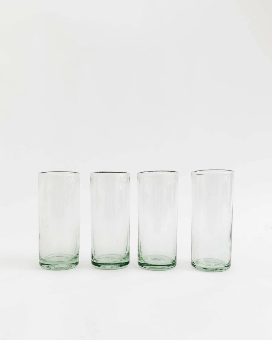 Hand Blown Highball Glass Set - 4 Premium Artisanal Drinking Glasses for Cocktails & Beverages