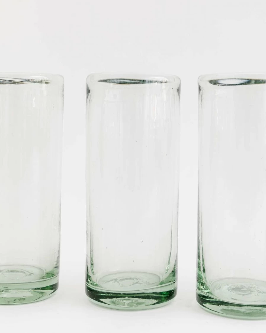 Hand Blown Highball Glass Set - 4 Premium Artisanal Drinking Glasses for Cocktails & Beverages