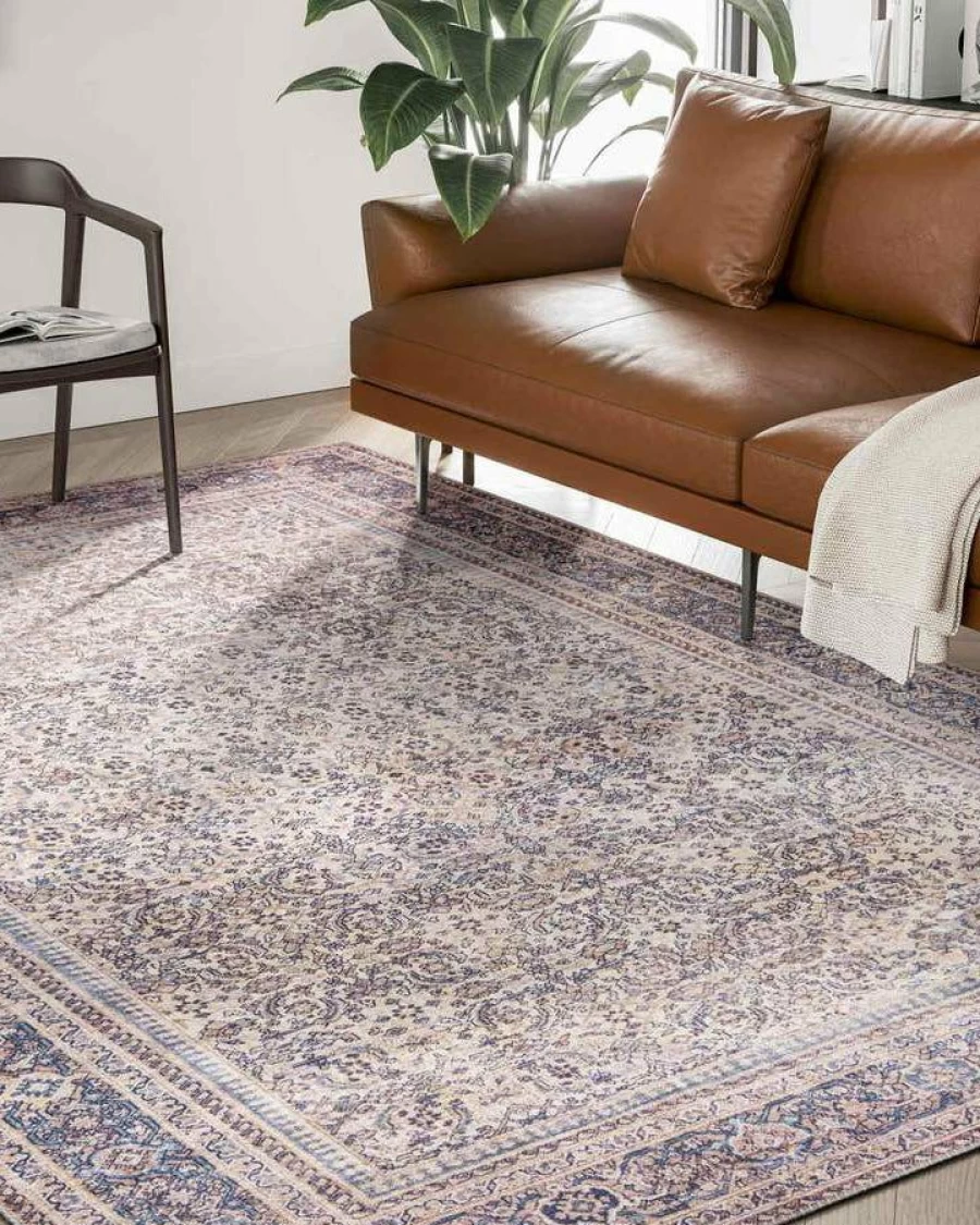 "Lone Fox Chantilly Vintage Floral Distressed Rug - Bohemian Chic Area Carpet for Living Room & Bedroom"