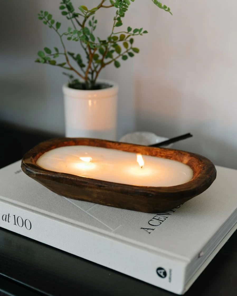 Hand Carved Wooden Candle - Stash Style Decorative Scented Candle for Home Decor