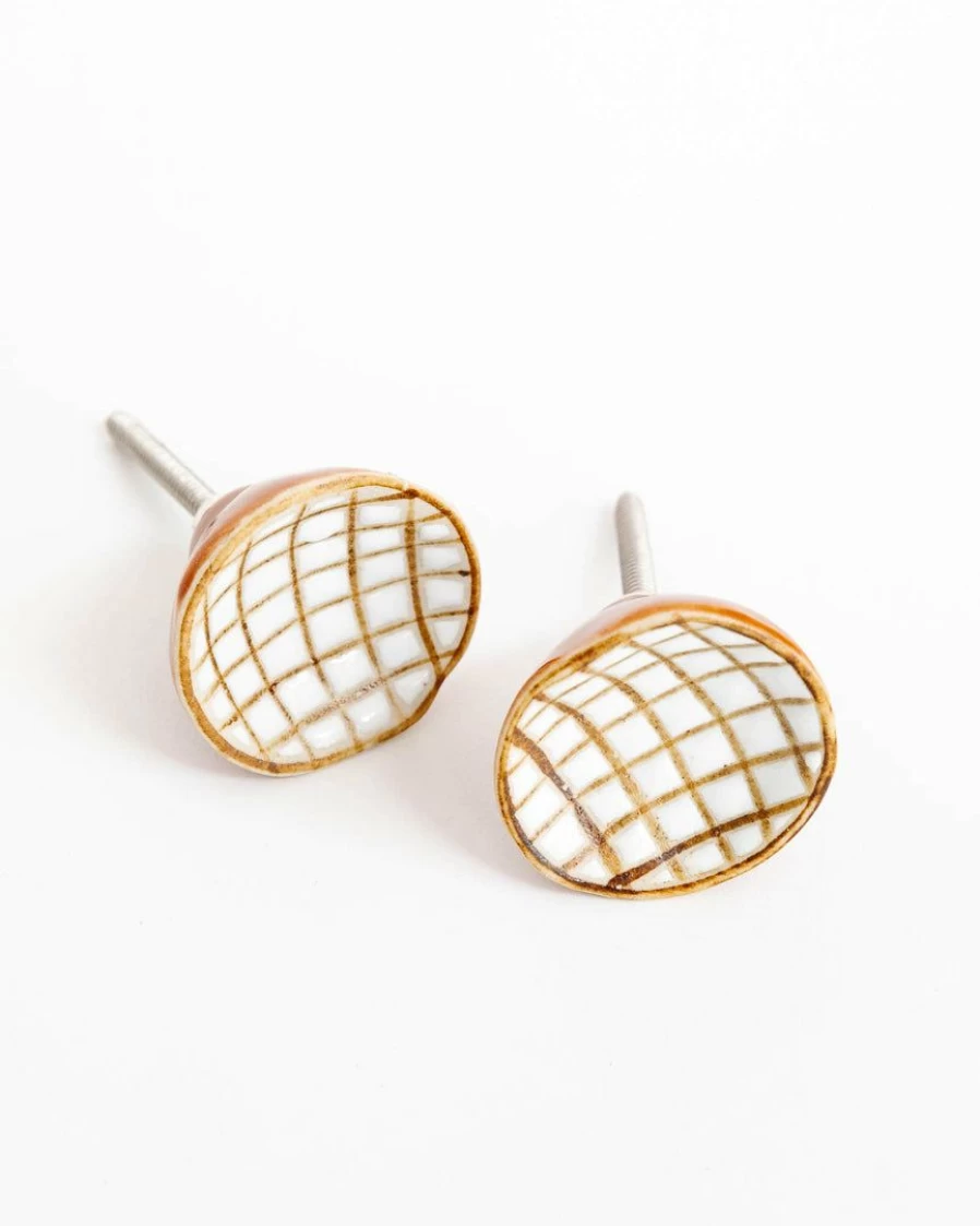 Indaba Criss-Cross Ceramic Cabinet Knob - Stylish Hardware for Modern Decor