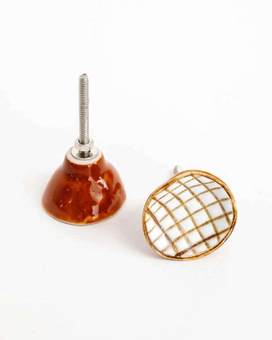 Indaba Criss-Cross Ceramic Cabinet Knob - Stylish Hardware for Modern Decor