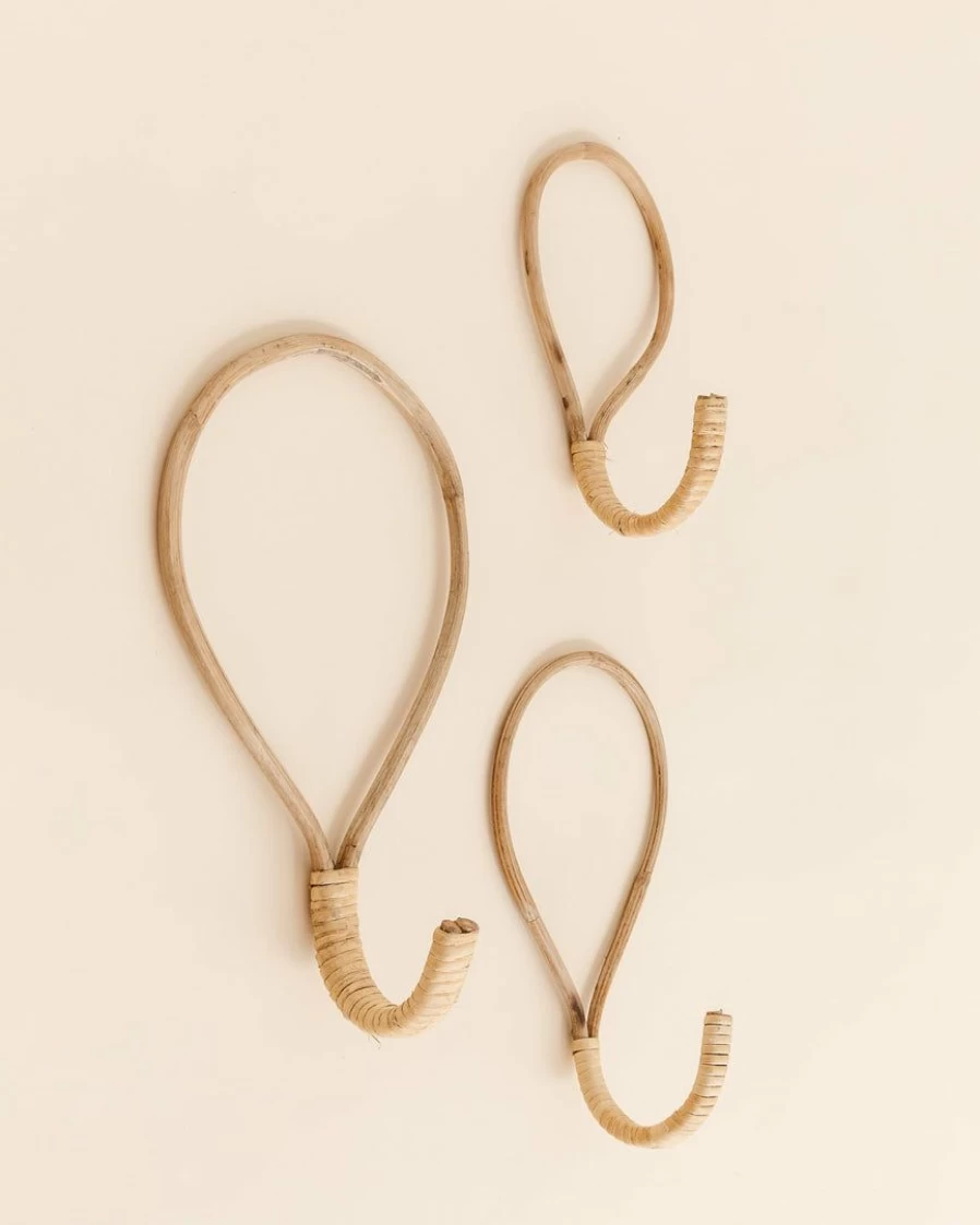 Rattan Wall Hooks Set Of 3 - Boho Chic Home Decor Hanging Organizers