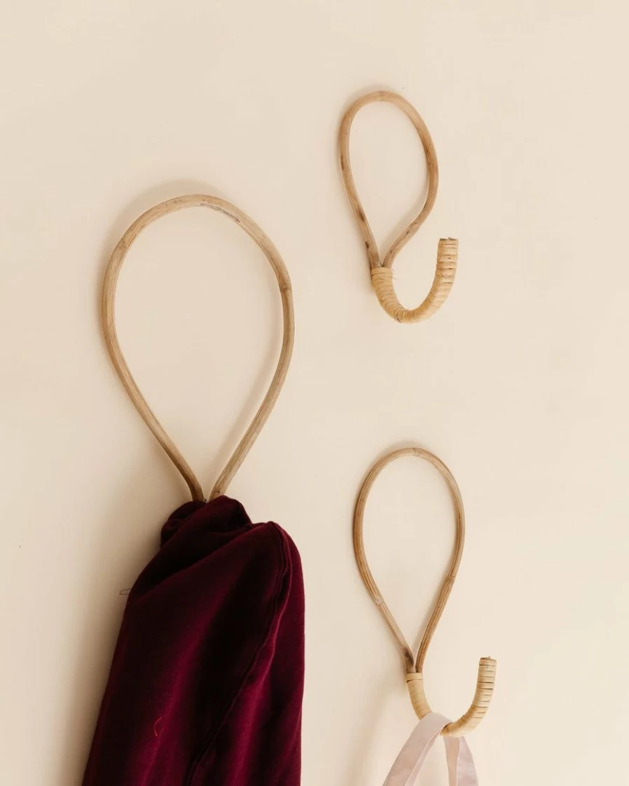 Rattan Wall Hooks Set Of 3 - Boho Chic Home Decor Hanging Organizers