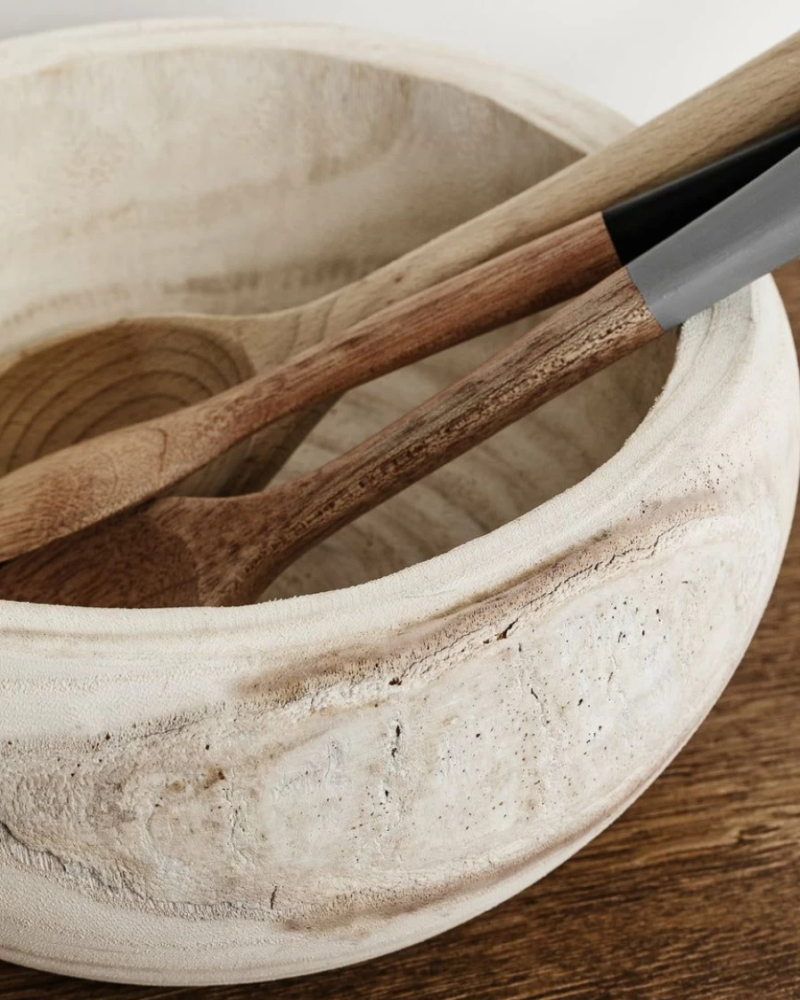 Hand-Carved Paulownia Wood Bowl by Lone Fox – Natural Vera Design for Home Decor