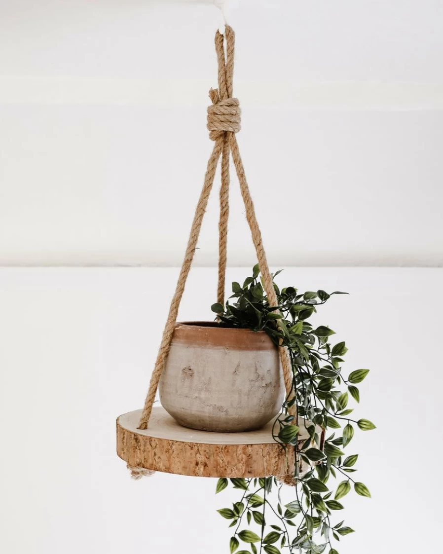 Rustic Hanging Wood Slice Plant Holder for Indoor Outdoor Decor
