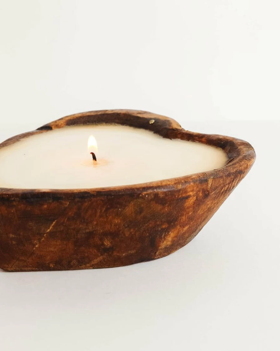 Hand Carved Wooden Heart Candle - Stash Style Decorative Scented Candle for Home Decor