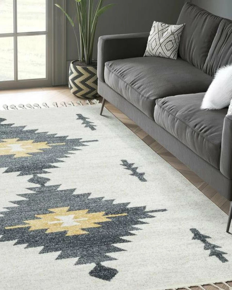 "Lone Fox New Riviera Rug - Bohemian Chic Distressed Vintage Area Rug for Living Room Bedroom"