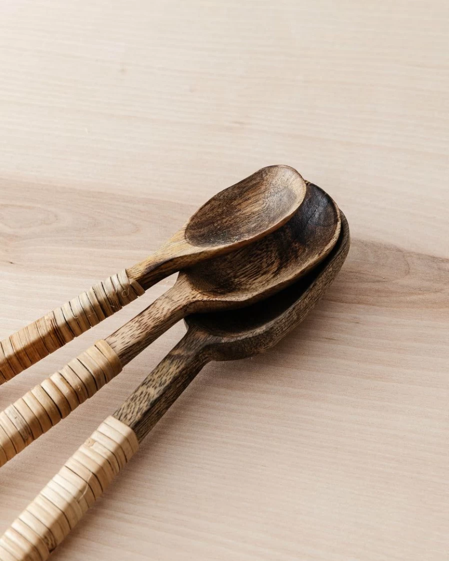 "Handwoven Rattan Spoon Set – Natural & Eco-Friendly Kitchen Utensils"