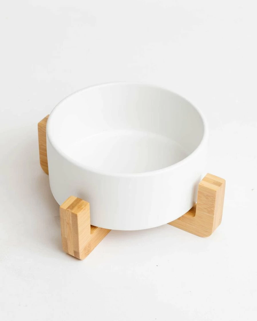 Handcrafted Ceramic Bowl with Wooden Base - Modern Dining & Kitchen Serveware