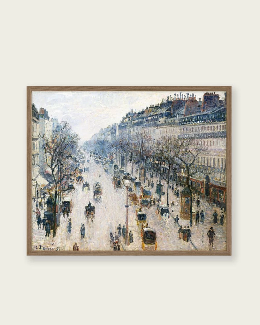 "Lone Fox 'The Boulevard Montmartre On A Winter Morning' Framed Art Print - Winter Paris Landscape Wall Decor"