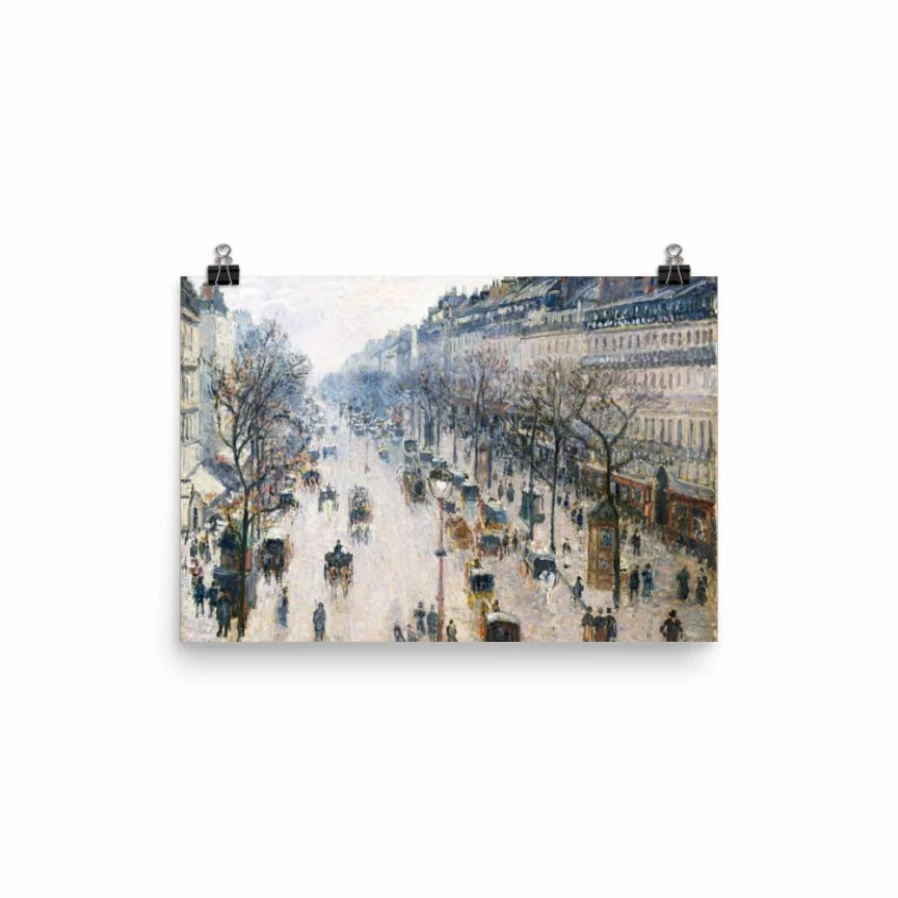 "Lone Fox 'The Boulevard Montmartre On A Winter Morning' Framed Art Print - Winter Paris Landscape Wall Decor"