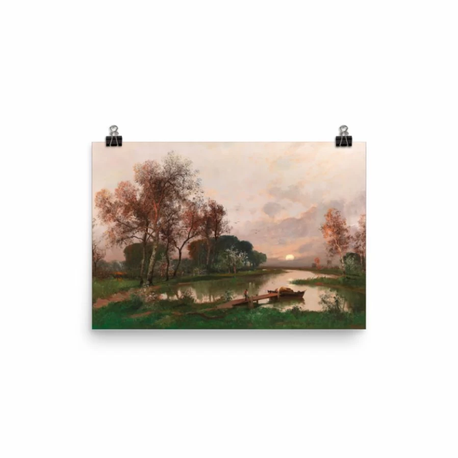 "Lone Fox 'A Landscape On The Pond' Wall Art Print - Nature Scene Poster for Home Decor"