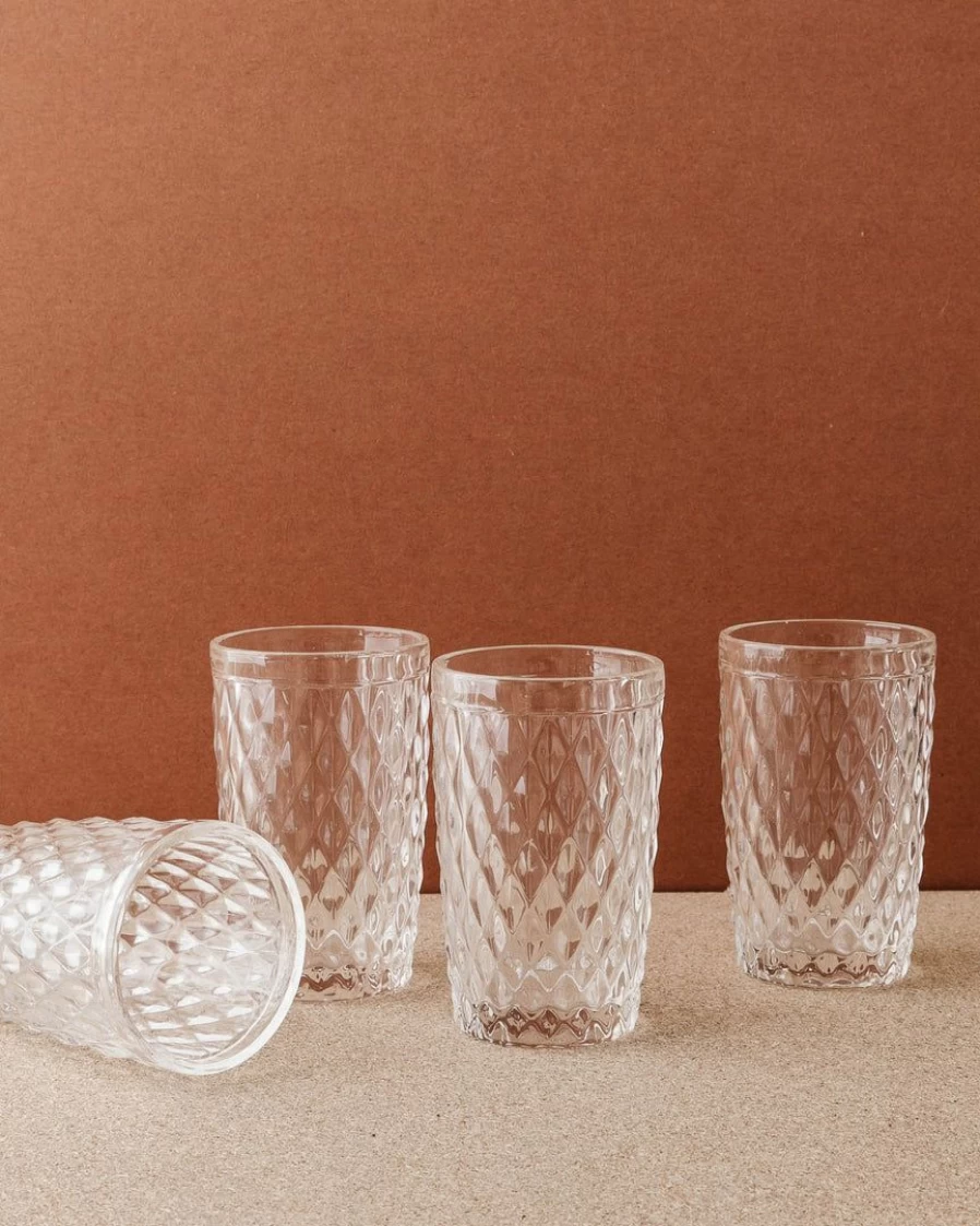 "Hatched Glass Drinking Cup - Unique Handcrafted Design for Beverages"