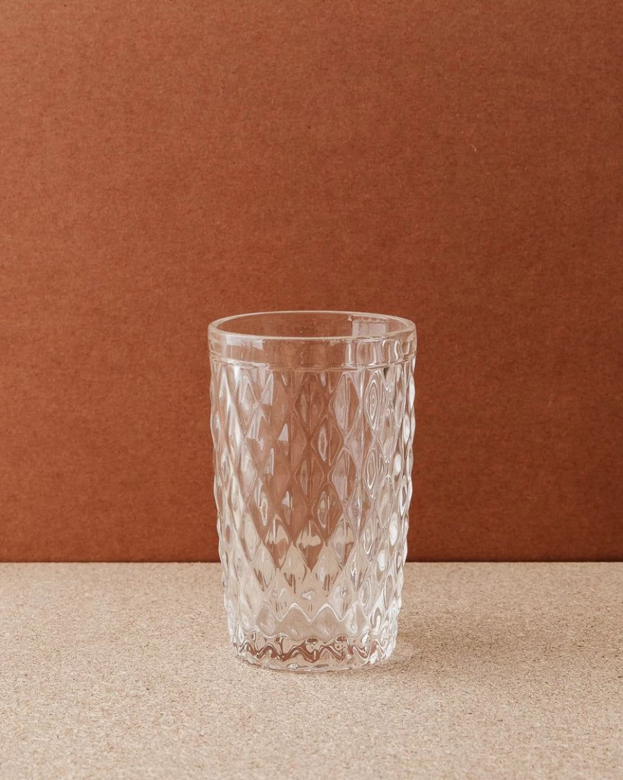 "Hatched Glass Drinking Cup - Unique Handcrafted Design for Beverages"