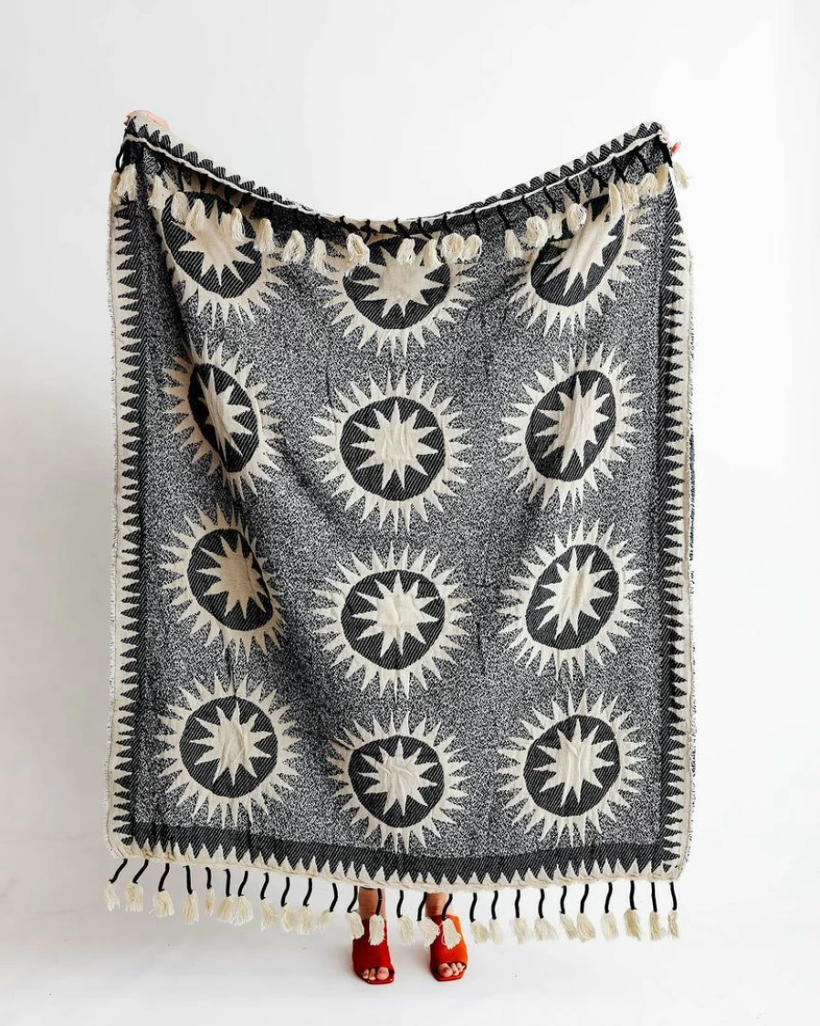 "Bohemian Woven Tassel Throw Blanket – Handmade Decorative Cotton Afghan for Boho Home Decor"