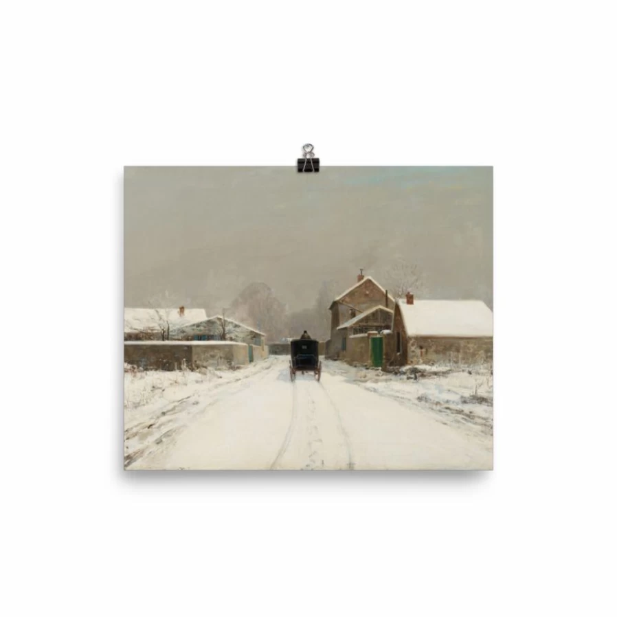 "Lone Fox Winter Art Print 'L'Avenue De Neuilly On A Winter Day' – Parisian Street Scene Wall Decor"