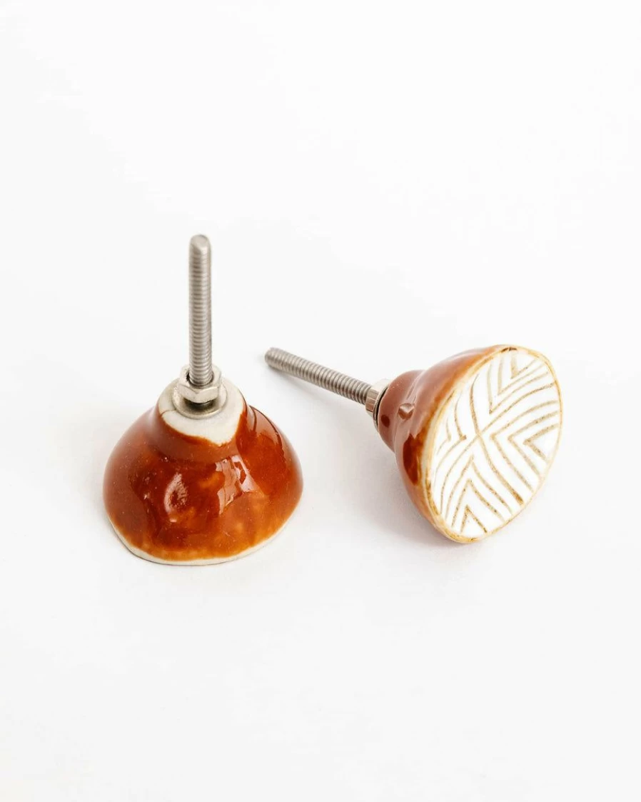 Indaba Chevron Ceramic Cabinet Knob - Handcrafted Decorative Hardware for Home Decor