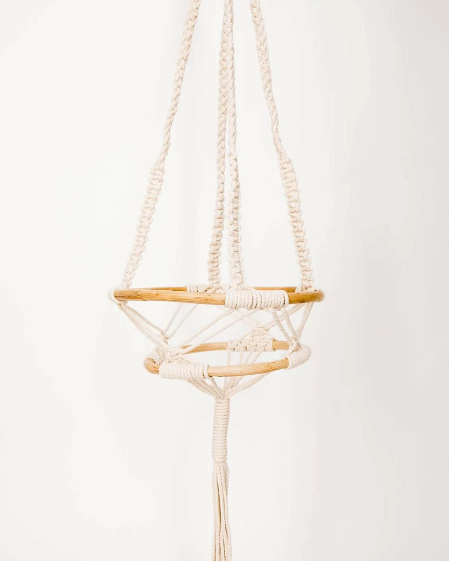 Bohemian Macrame Hanging Planter with Wood Beads - Handmade Home Decor for Indoor Plants
