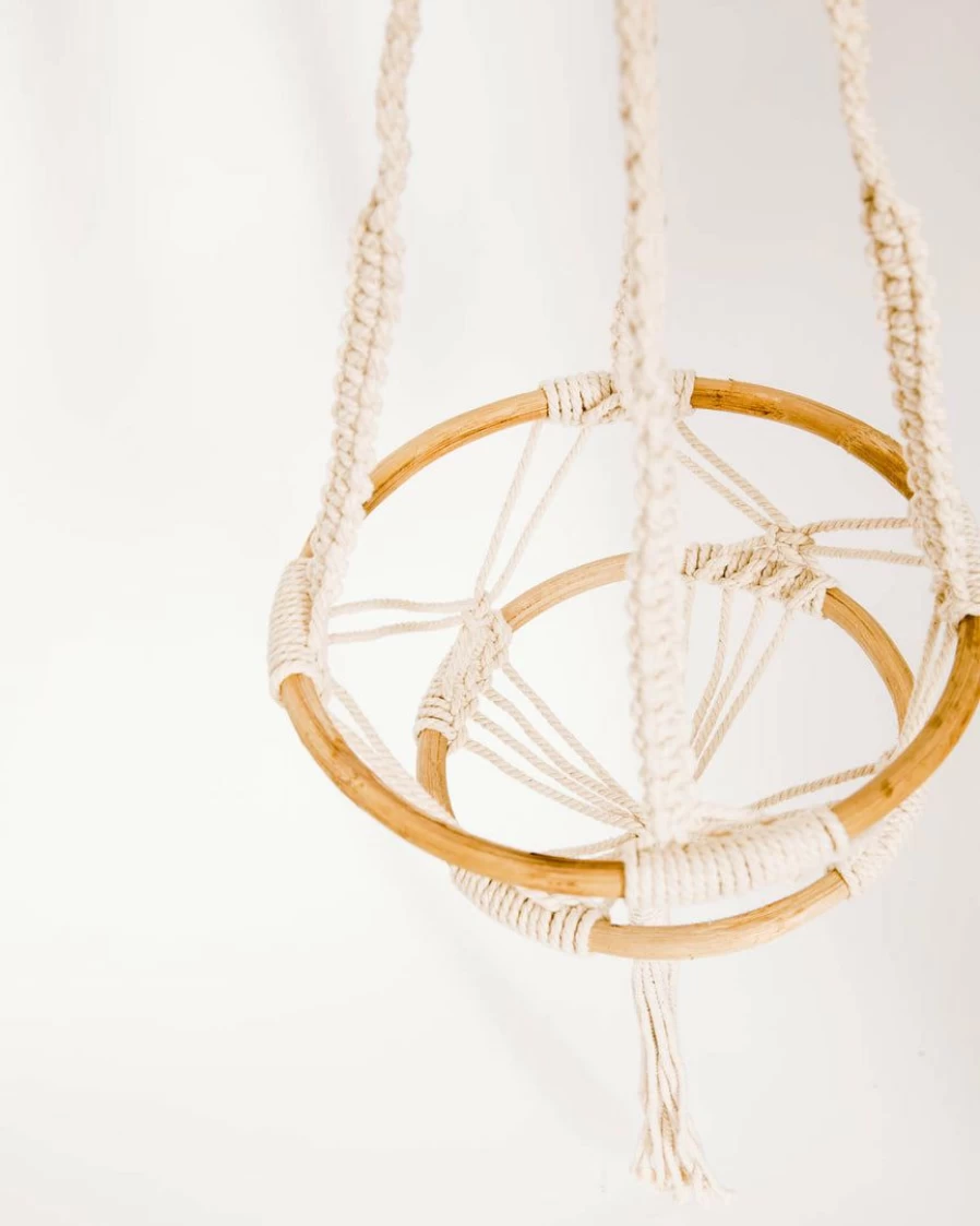 Bohemian Macrame Hanging Planter with Wood Beads - Handmade Home Decor for Indoor Plants