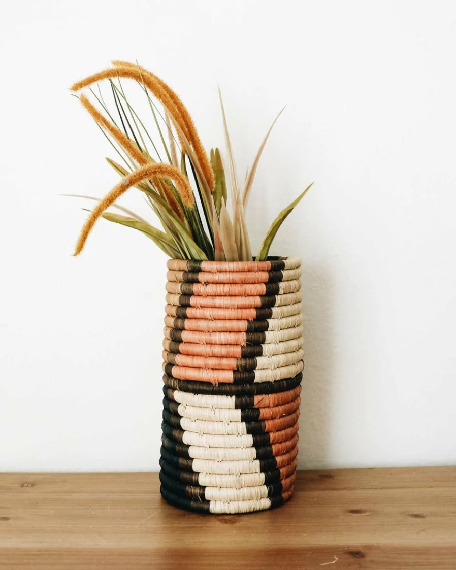 "Lone Fox Peach Lenora Woven Raffia Decorative Vase for Home Decor"