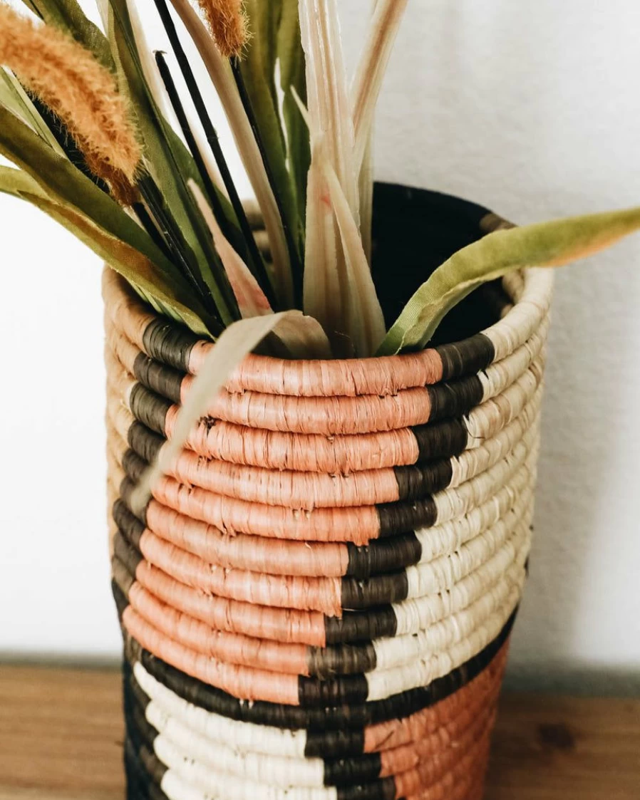 "Lone Fox Peach Lenora Woven Raffia Decorative Vase for Home Decor"