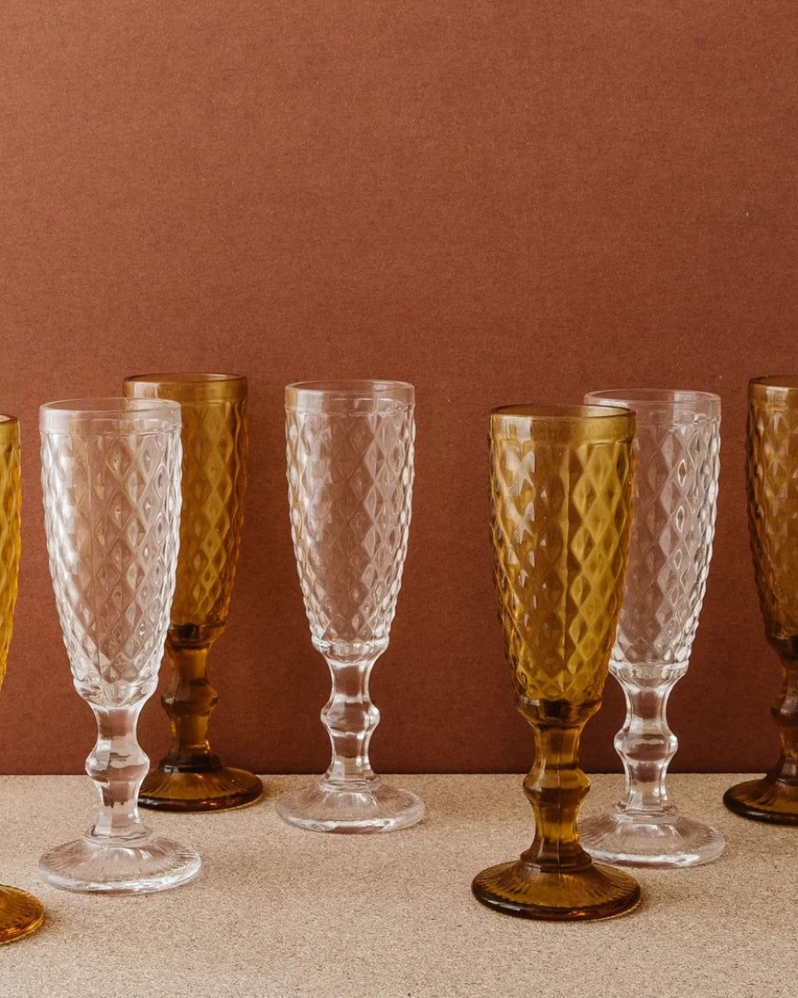 Elegant New Hatched Glass Champagne Flutes for Celebrations