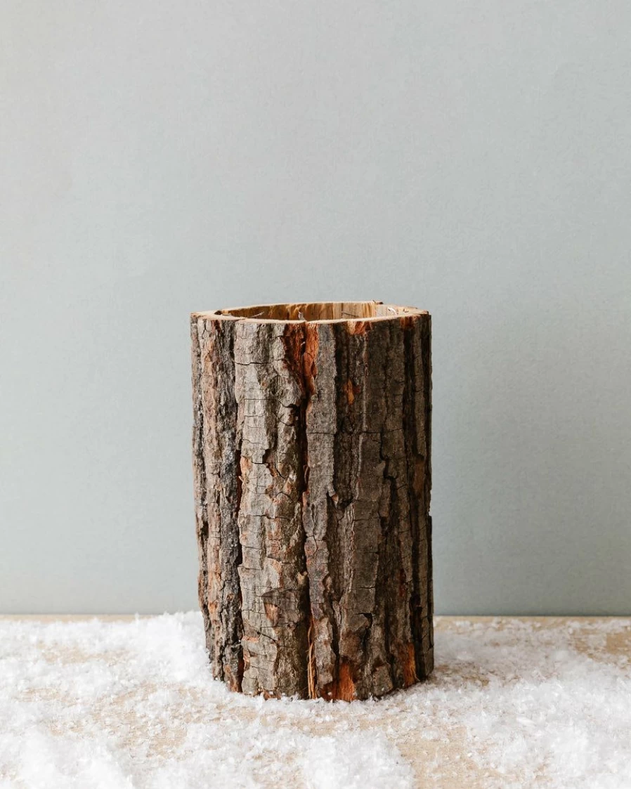 Reclaimed Wood Bark Planter – Rustic Modern Flower Pot for Indoor Outdoor Garden Decor