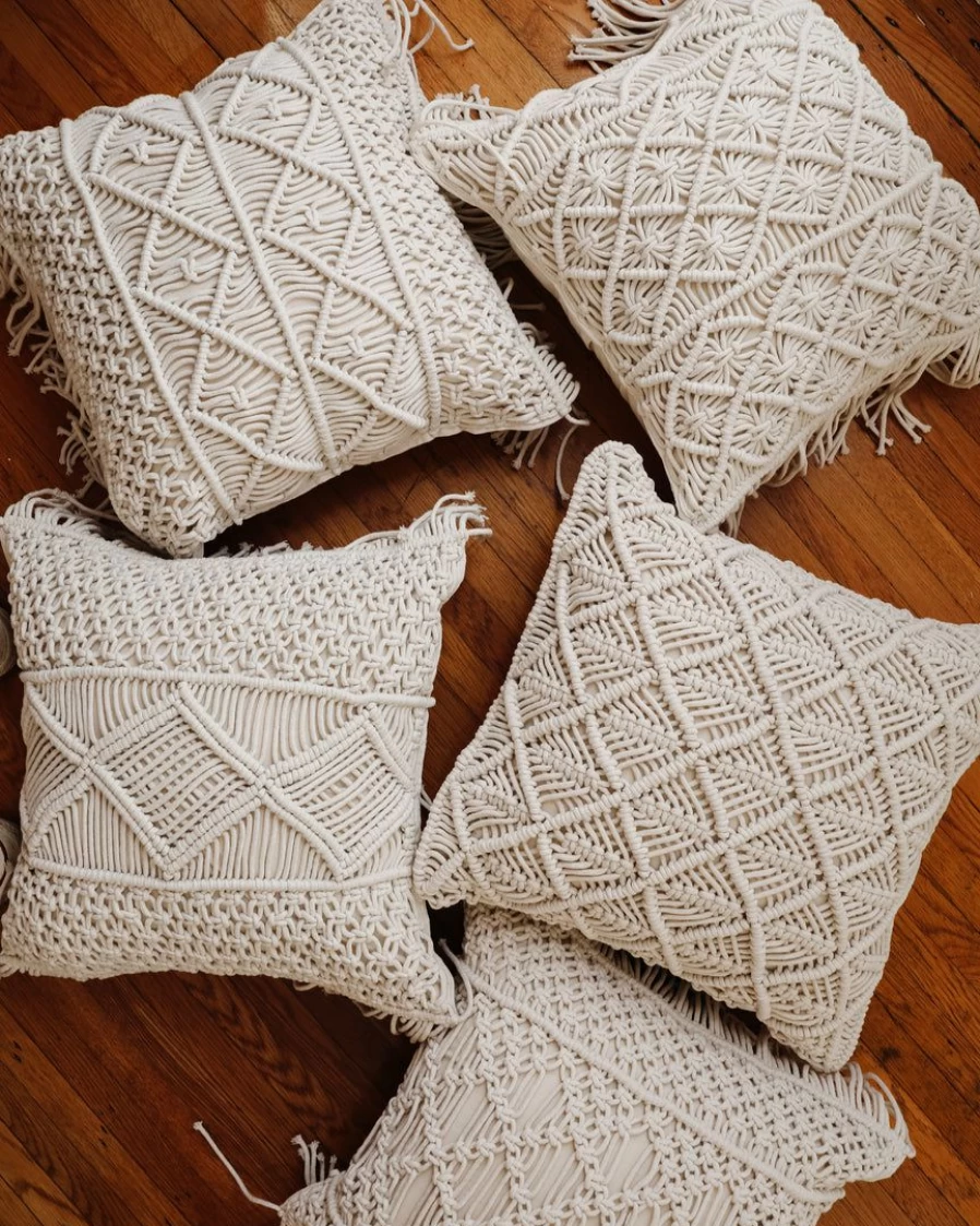 Hand Woven Macrame Pillow Cover - Boho Home Decor - Decorative Throw Pillow Case - Cotton Cushion Cover