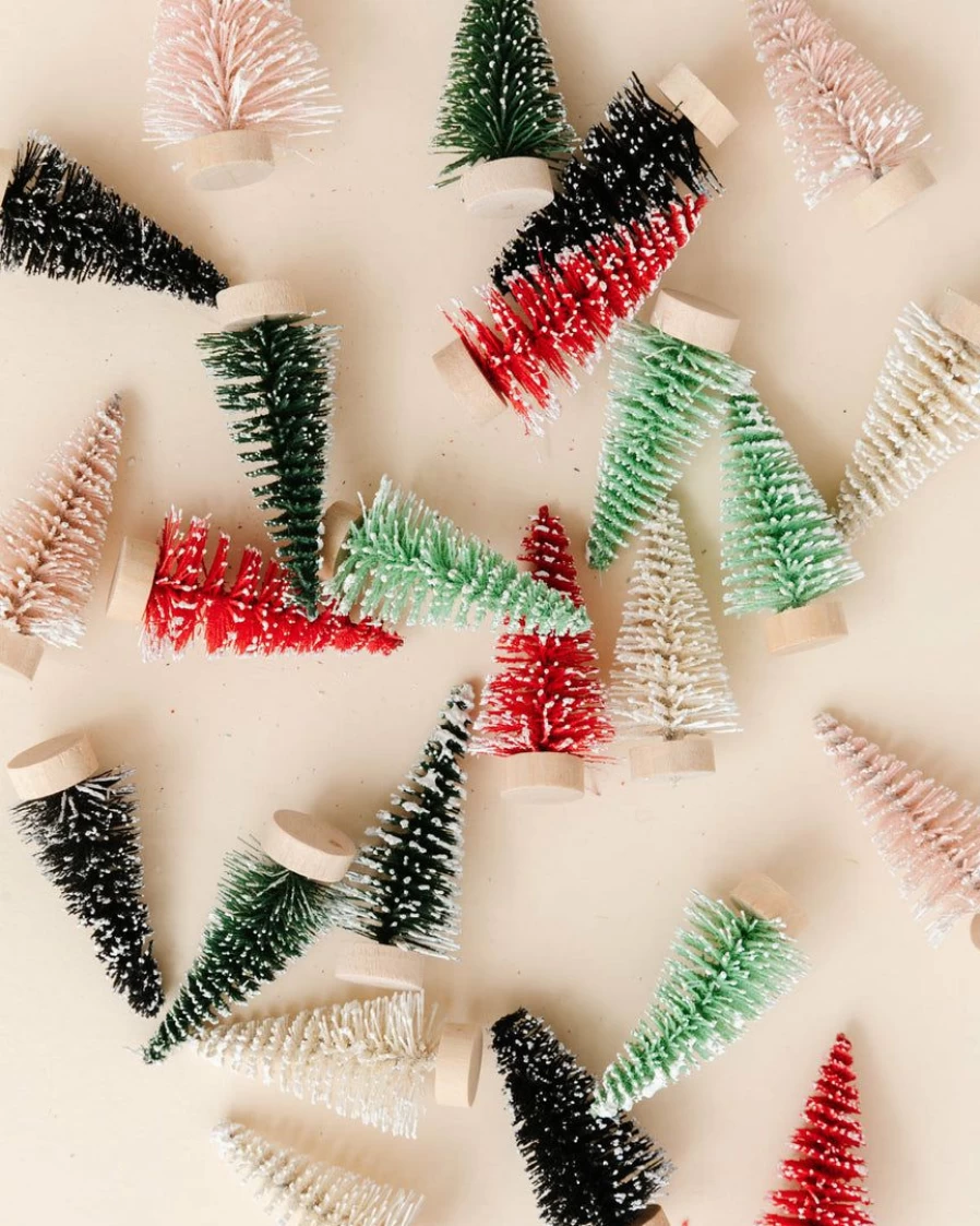 Mini Bottle Brush Trees Set of 24 - Decorative Christmas Village Scenery for DIY Crafts
