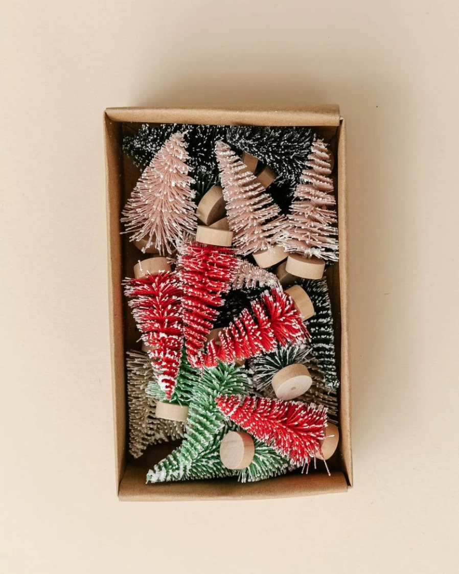 Mini Bottle Brush Trees Set of 24 - Decorative Christmas Village Scenery for DIY Crafts