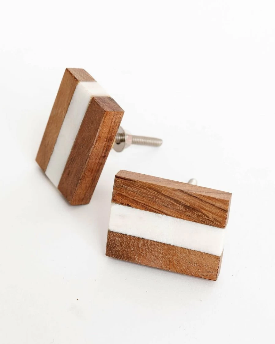 Handcrafted Indaba Marble and Wood Slice Cabinet Knob – Unique Natural Design