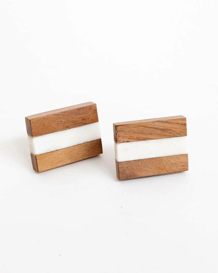 Handcrafted Indaba Marble and Wood Slice Cabinet Knob – Unique Natural Design