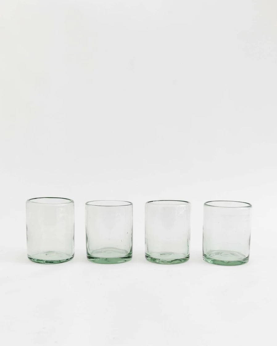 Hand Blown Short Glasses Set of 4 - Premium Artisan Drinking Glasses by Verve Culture