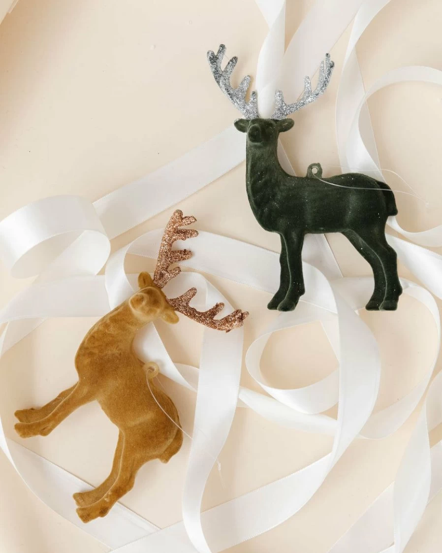 Flocked Deer Ornament - Elegant Holiday Decor for Christmas Tree and Home Decorations