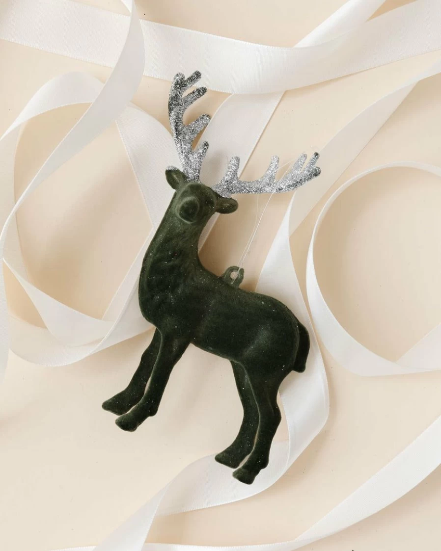 Flocked Deer Ornament - Elegant Holiday Decor for Christmas Tree and Home Decorations