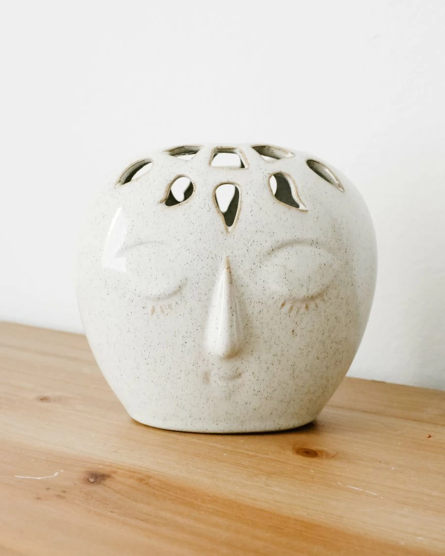 Lone Fox Mariel Stoneware Face Vase - Handcrafted Ceramic Decorative Vase for Home Decor
