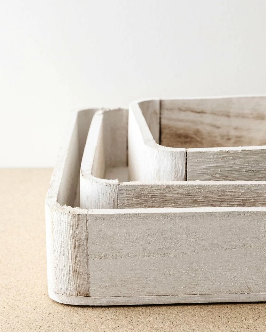 47th & Main Natural Wood Nesting Trays Set - Rustic Bleached Finish Stackable Organizer for Home Decor
